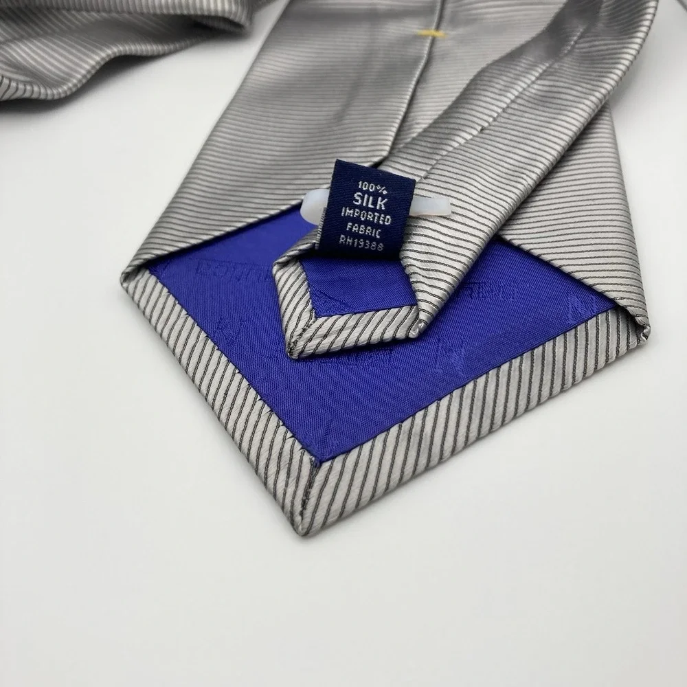 NAUTICA Tie MENS 100% Silk‎ Necktie Silver Black Striped